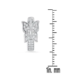 Steeltime Women's Sterling Silver and Simulated Diamonds Butterfly Huggie Earrings