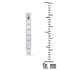 Steeltime Women's Sterling Silver and Simulated Diamonds Thin Hoop Earrings