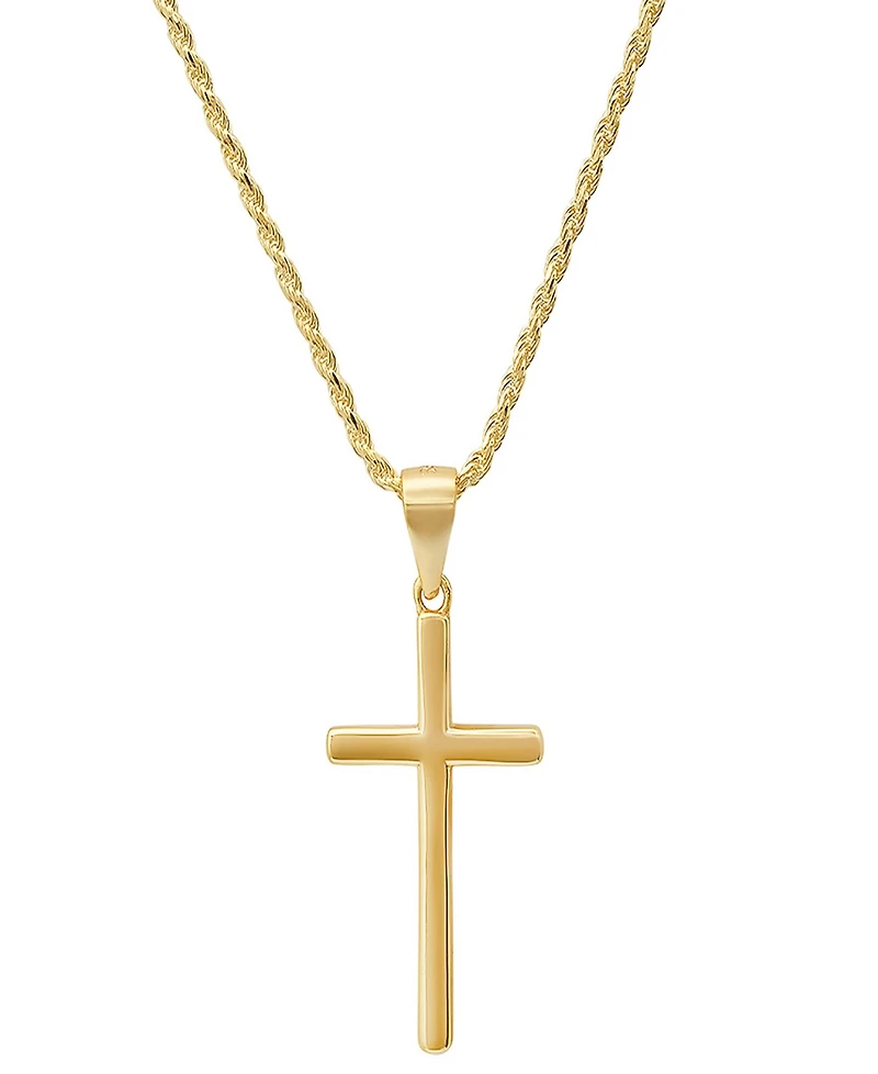 Steeltime Men's 14K Gold Plated Rope Chain and Cross Pendant Necklace