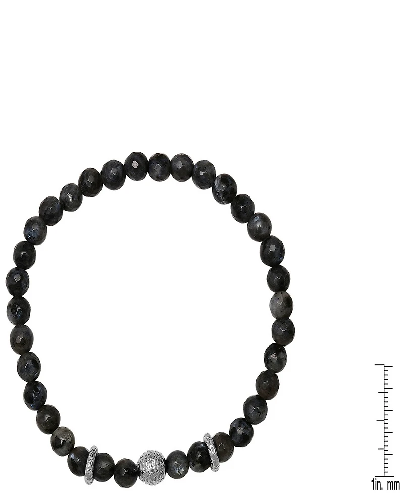 Steeltime Men's Sterling Silver and Gray Agate Beaded Stretch Bracelet
