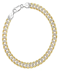 Steeltime Unisex Two-Tone Sterling Silver and 18K Gold Plated Diamond Cut Curb Link Bracelet