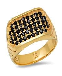 Steeltime Men's 14K Gold Plated and Sterling Silver Simulated Black Diamonds Ring