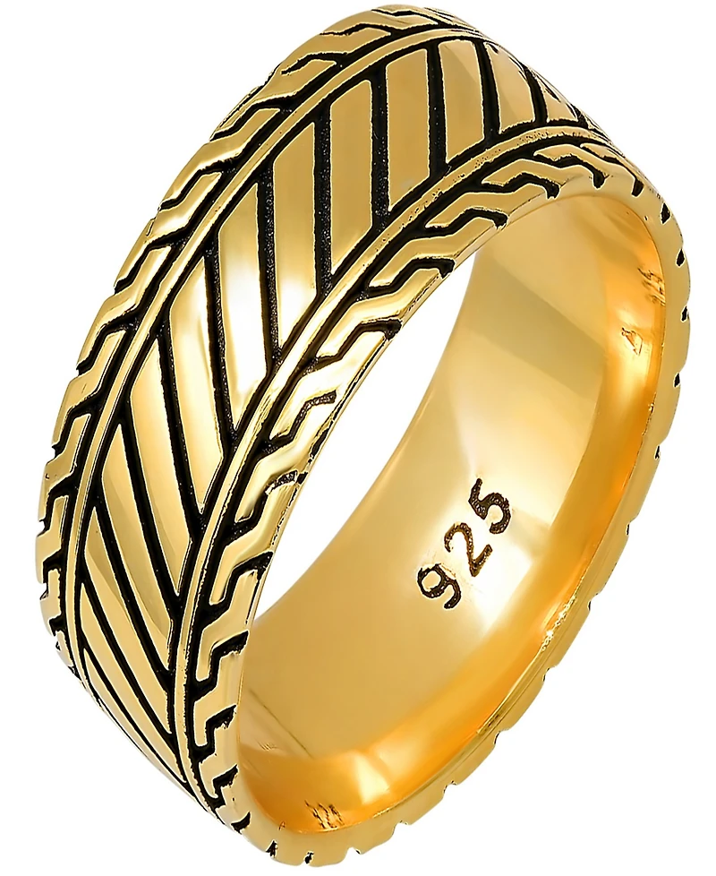 Steeltime Men's 14K Gold Plated and Sterling Silver Black Ip Band Ring