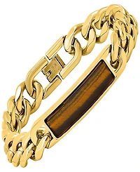 Steeltime Men's 18K Gold-Plated and Stainless-Steel Cuban Chain and Tiger Eye Id Bracelet