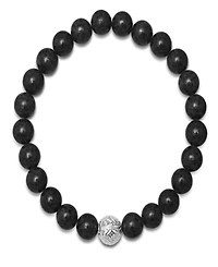 Steeltime Men's Lava Beads and Sterling Silver Bead Stretch Bracelet