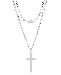 Steeltime Unisex Sterling Silver Cuban Superflat Chain and Cross Pendant Necklace
