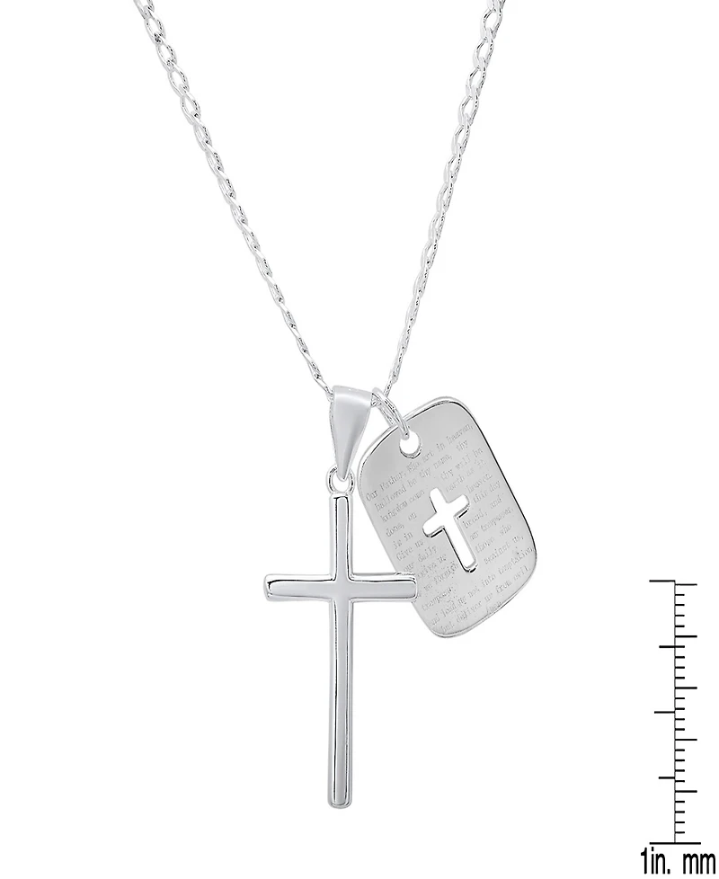 Steeltime Men's Sterling Silver Cross and Dog Tag Paired Pendant Necklace