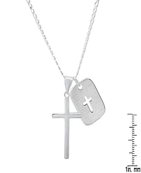 Steeltime Men's Sterling Silver Cross and Dog Tag Paired Pendant Necklace