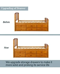 Twin Size Platform Storage Bed Solid Wood Bed With 6 Drawers