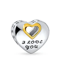 Bling Jewelry Valentine "I Love You" Heart Charm Bead Two-Tone Gold Plated Fits European Bracelet