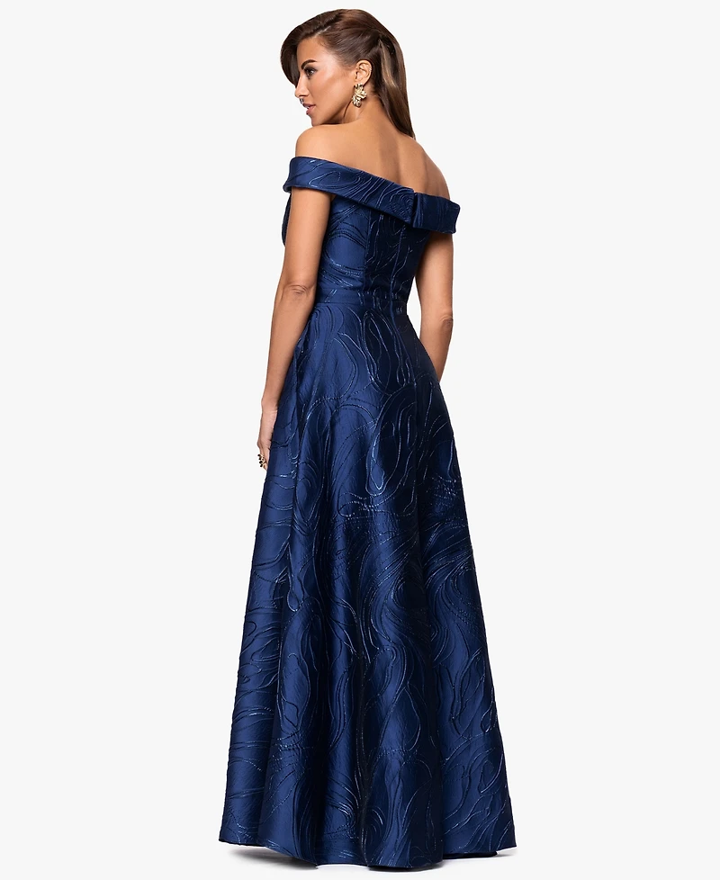 Xscape Women's Off-The-Shoulder Metallic Ball Gown