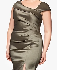 Xscape Plus Asymmetrical-Neckline Long Sheath Dress