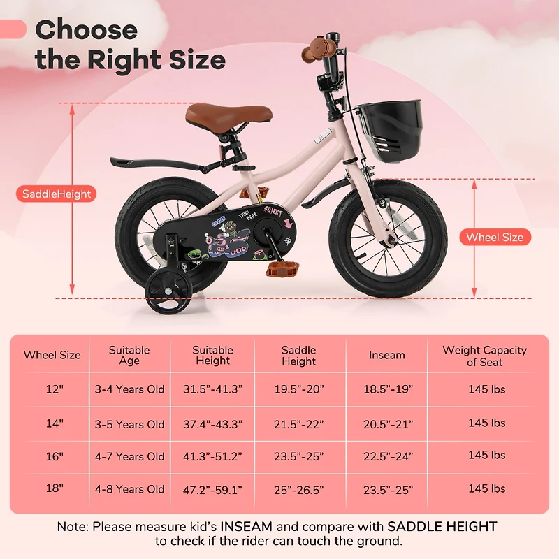 Kids Bike with Basket and Adjustable Handlebar for 3-4 Years Old