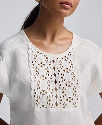 Reistor Women's Boxy Top with Embroidered Lace Detail