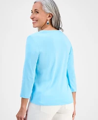 Style & Co Petite V-Neck 3/4-Sleeve T-Shirt, Created for Macy's