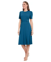 London Times Petite Fit & Flare Scuba Crepe Midi Dress