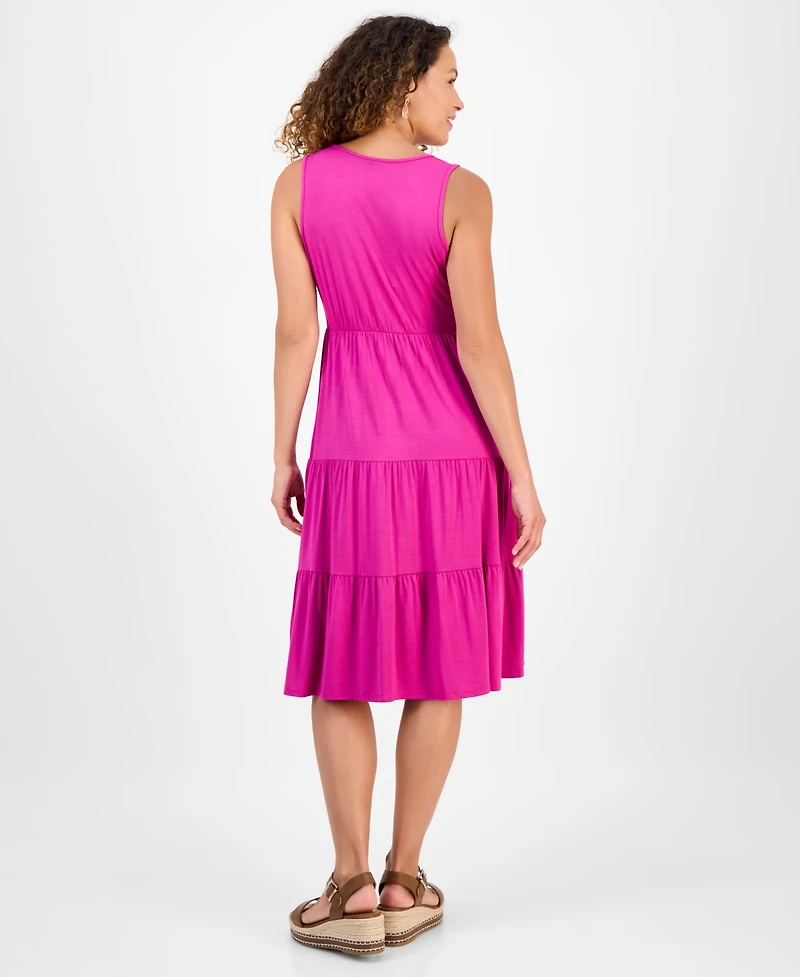 Style & Co Petite V-Neck Tiered Sleeveless Midi Dress, Exclusively at Macy's
