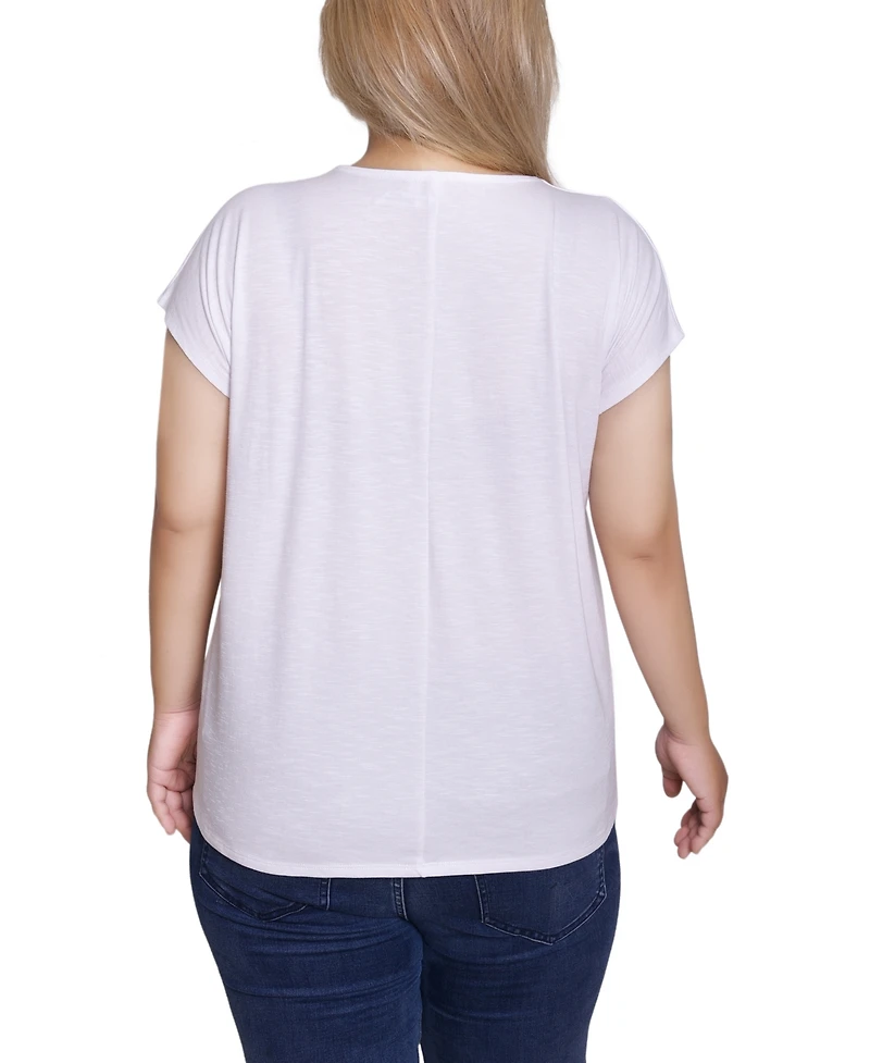 Ny Collection Plus Embroidered Yoke Extended Sleeve Top