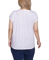 Ny Collection Plus Embroidered Yoke Extended Sleeve Top