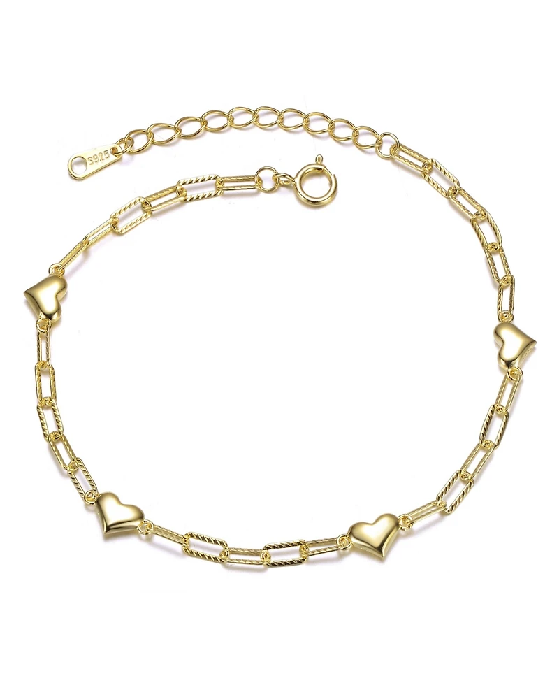 14k Gold Plated with Heart Link Chain Adjustable Bracelet