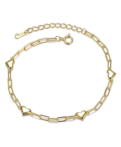 14k Gold Plated with Heart Link Chain Adjustable Bracelet