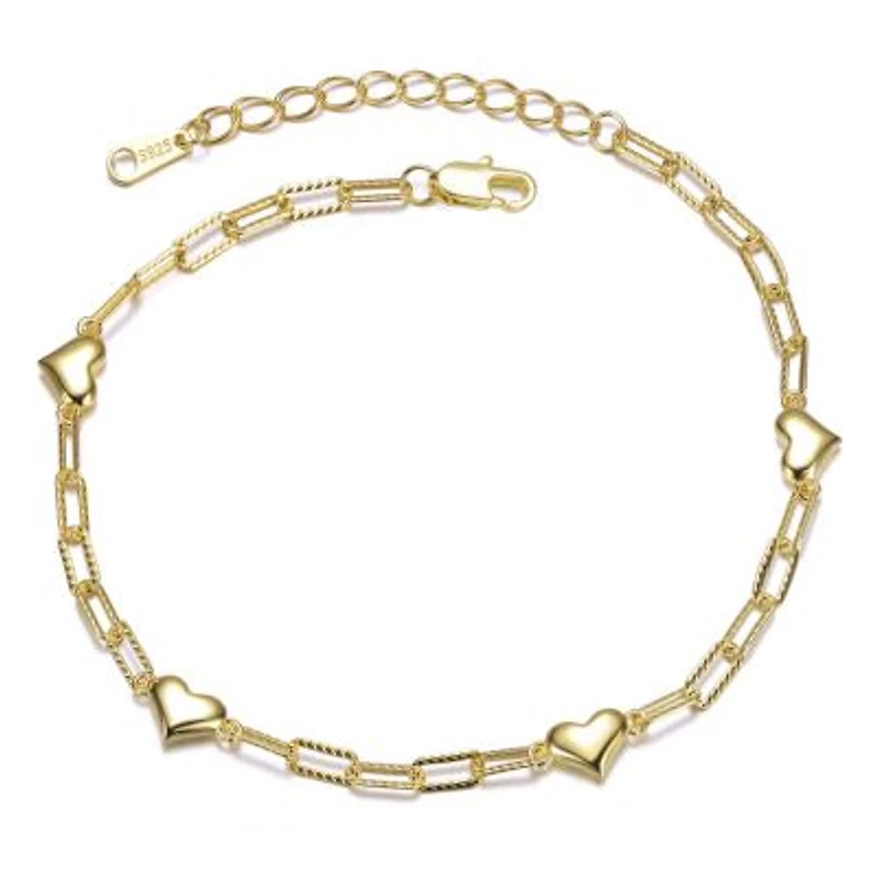 14k Gold Plated With Heart Link Chain Adjustable Bracelet