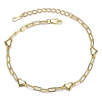 14k Gold Plated With Heart Link Chain Adjustable Bracelet