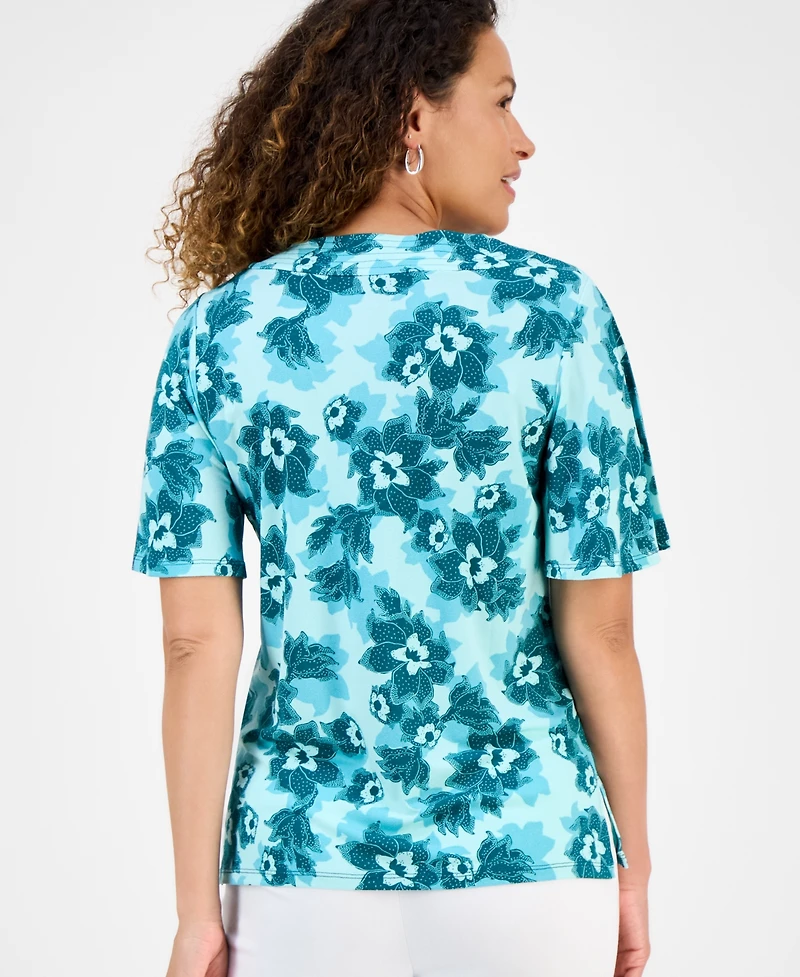Jm Collection Petite Blossom V-Neck Crepe Top, Exclusively at Macy's