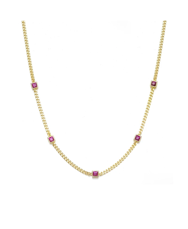 14K Gold Plated with Red Square Accents Chain Necklace