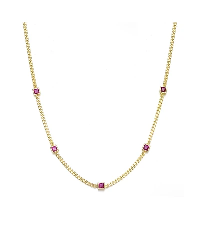 14K Gold Plated with Red Square Accents Chain Necklace