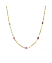 14K Gold Plated with Red Square Accents Chain Necklace