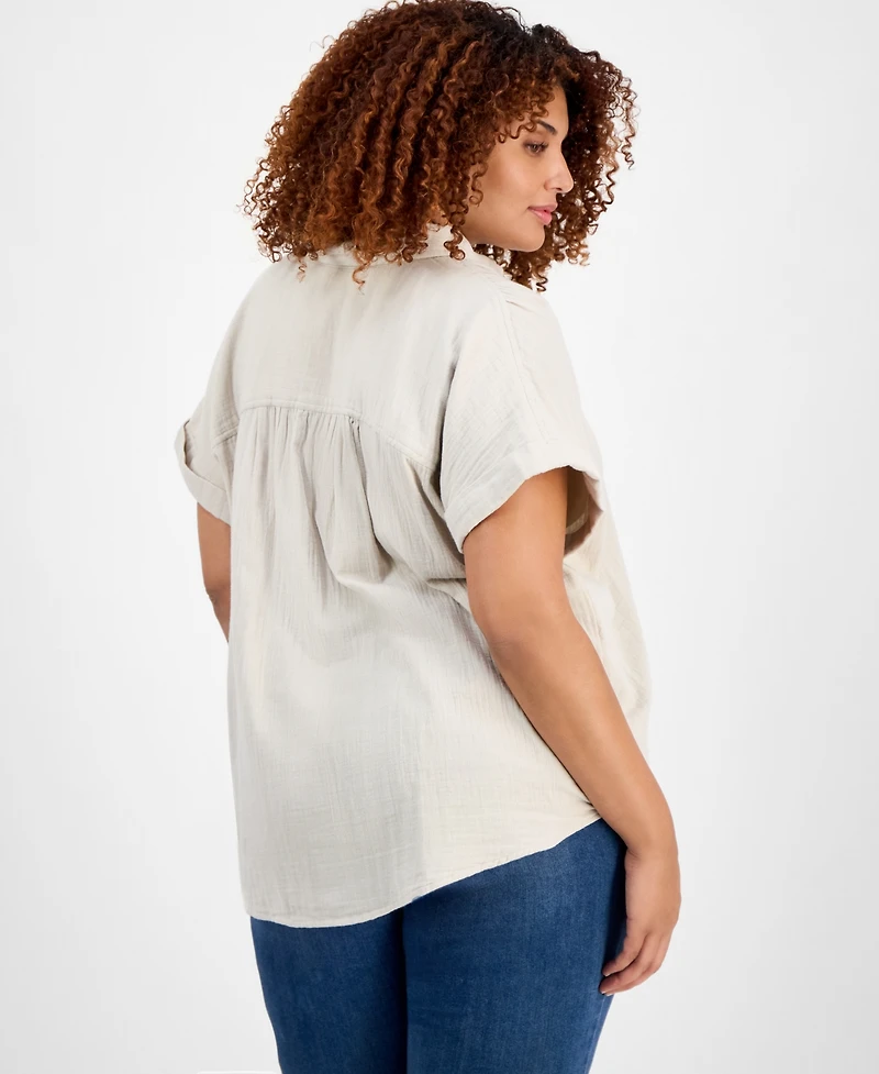 Style & Co Plus Size Button-Front Short-Sleeve Shirt, Exclusively at Macy's