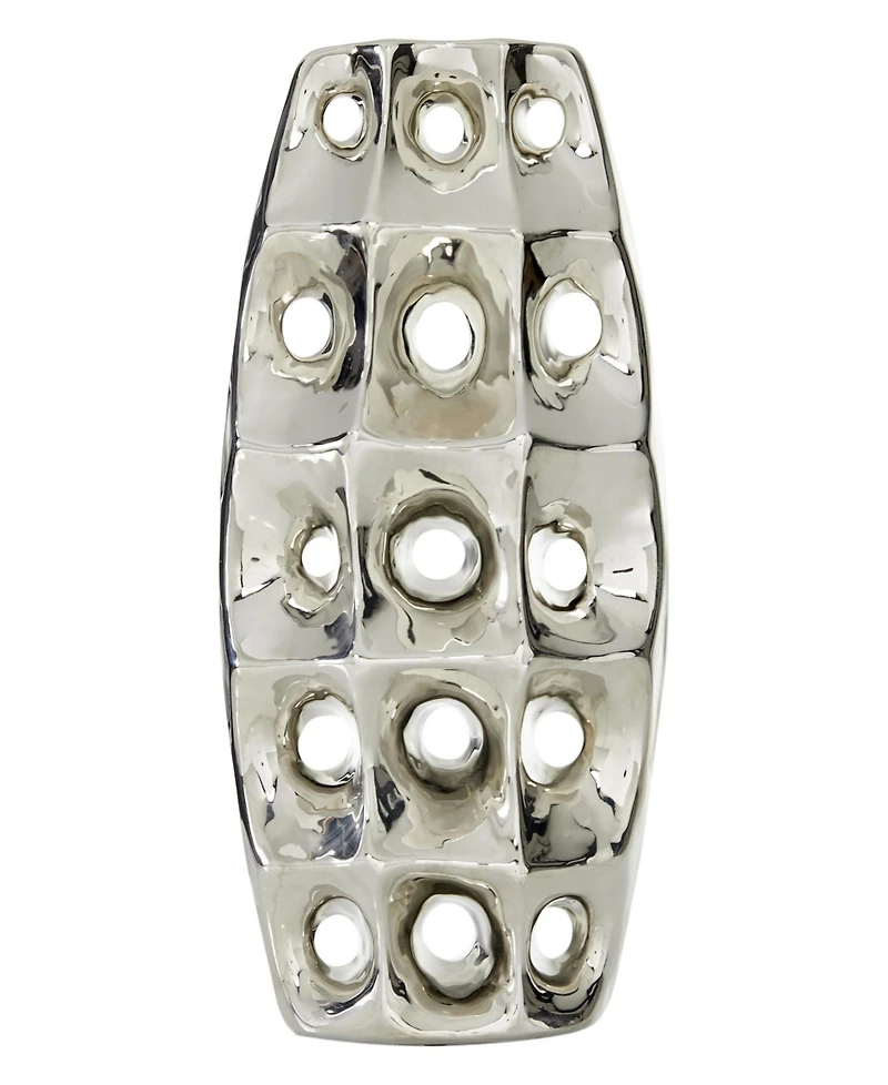 Rosemary Lane Ceramic 14" Modern Vase with Cut Out Designs