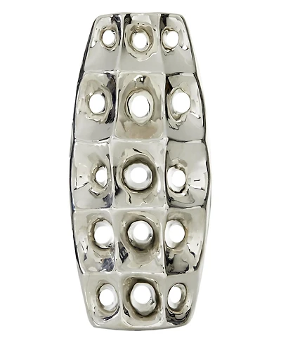 Rosemary Lane Ceramic 14" Modern Vase with Cut Out Designs