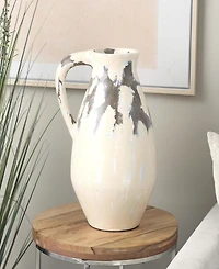 Rosemary Lane Antique Style Pot Ceramic 19" Farmhouse Vase with Curved Handle