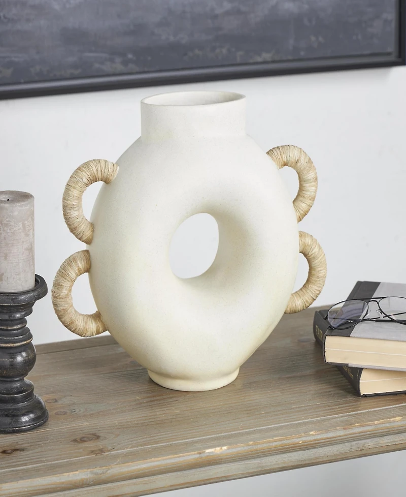 Rosemary Lane Resin 13" Contemporary Vase with Woven Inspired Arched Handles