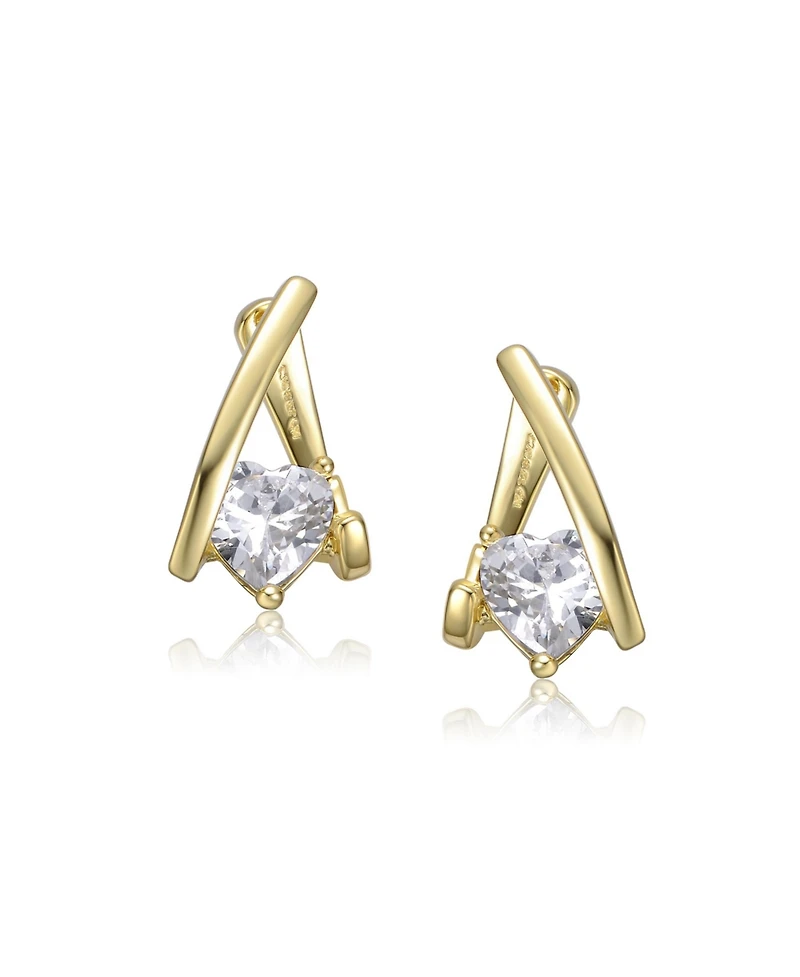White Gold Plated or 14K with Clear Cubic Zirconia Huggie Style Earrings
