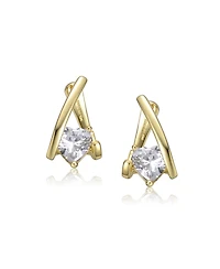 White Gold Plated or 14K with Clear Cubic Zirconia Huggie Style Earrings