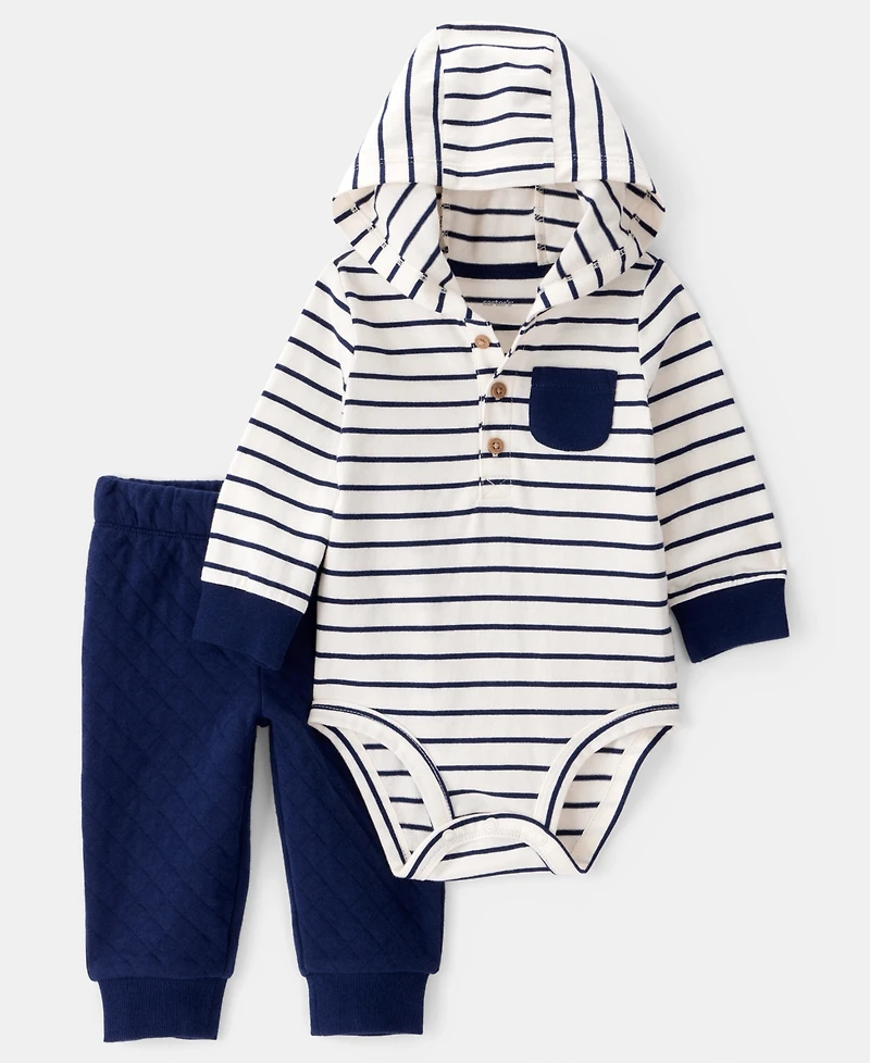 Carter's Baby Boys Striped Hooded Long-Sleeve Bodysuit & Pants, 2 Piece Set