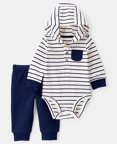 Carter's Baby Boys Striped Hooded Long-Sleeve Bodysuit & Pants, 2 Piece Set