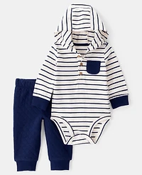 Carter's Baby Boys Striped Hooded Long-Sleeve Bodysuit & Pants, 2 Piece Set