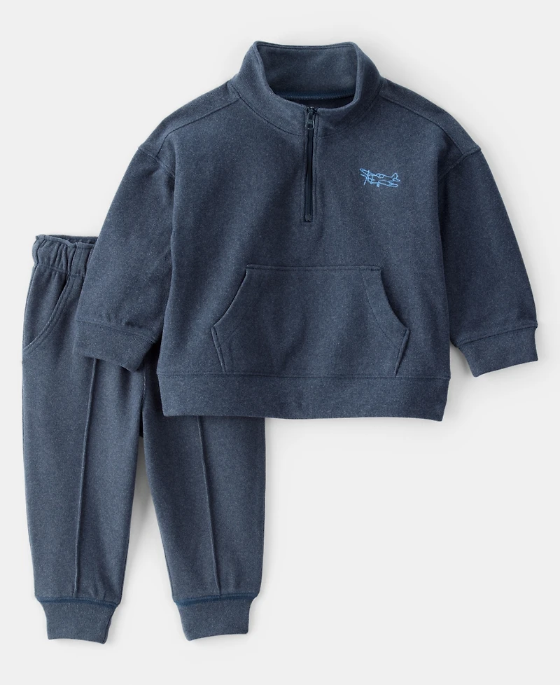 Carter's Baby Boys Plane Quarter-Zip Pullover & Pants, 2 Piece Set