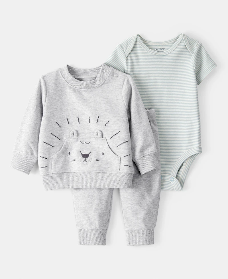 Carter's Baby Boys Lion Little Pullover Top, Bodysuit & Pants, 3 Piece Set
