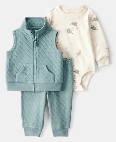 Carter's Baby Boys Quilted Little Vest, Dinosaur Bodysuit & Pants, 3 Piece Set