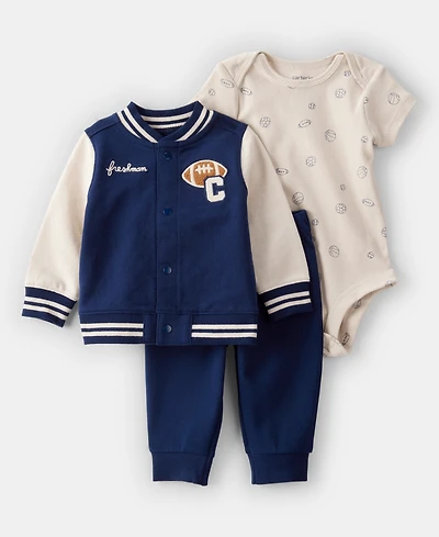 Carter's Baby Boys Cotton Varsity Freshman Little Jacket, Bodysuit & Pants, 3 Piece Set
