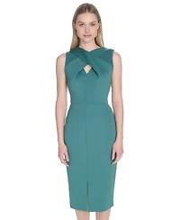 Calvin Klein Women's Wrap V-Neck Scuba Sheath Dress