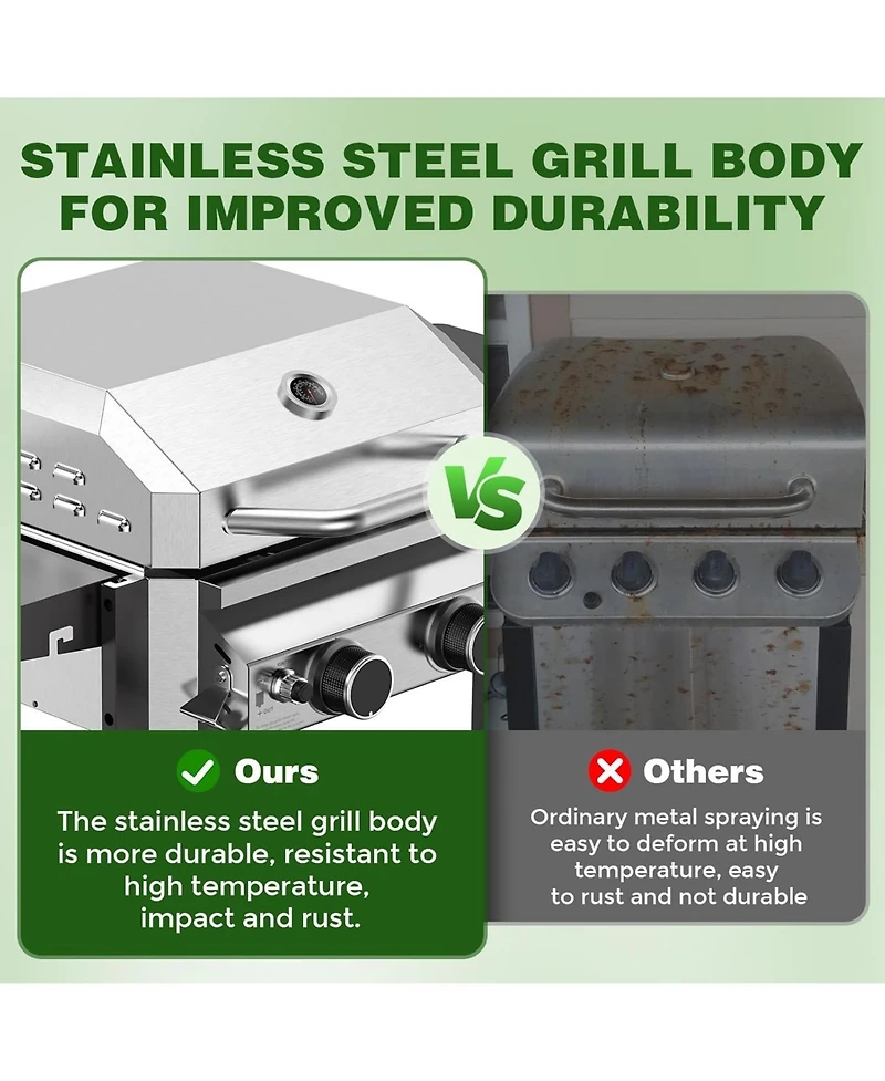 Cowsar 2-Burner Propane Gas Grill with Folding Side Tables,Stainless Steel 16,000 Btu Bbq Grill,Outdoor Grill for Barbecue,Patio,Camping