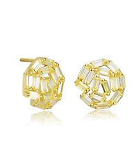 Sterling Silver 14K Gold Plated with Yellow Baguette Cubic Zirconia Bundle Stud Earrings