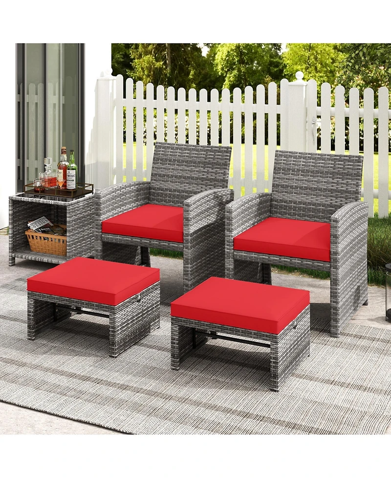 Slickblue 2 Pieces Patio Pe Rattan Ottomans with Soft Zippered Cushions for Deck
