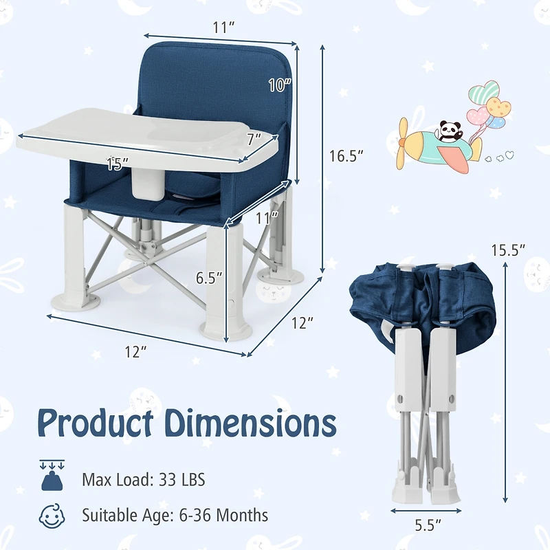 Slickblue Toddler Portable Booster Seat with Straps and Double Tray